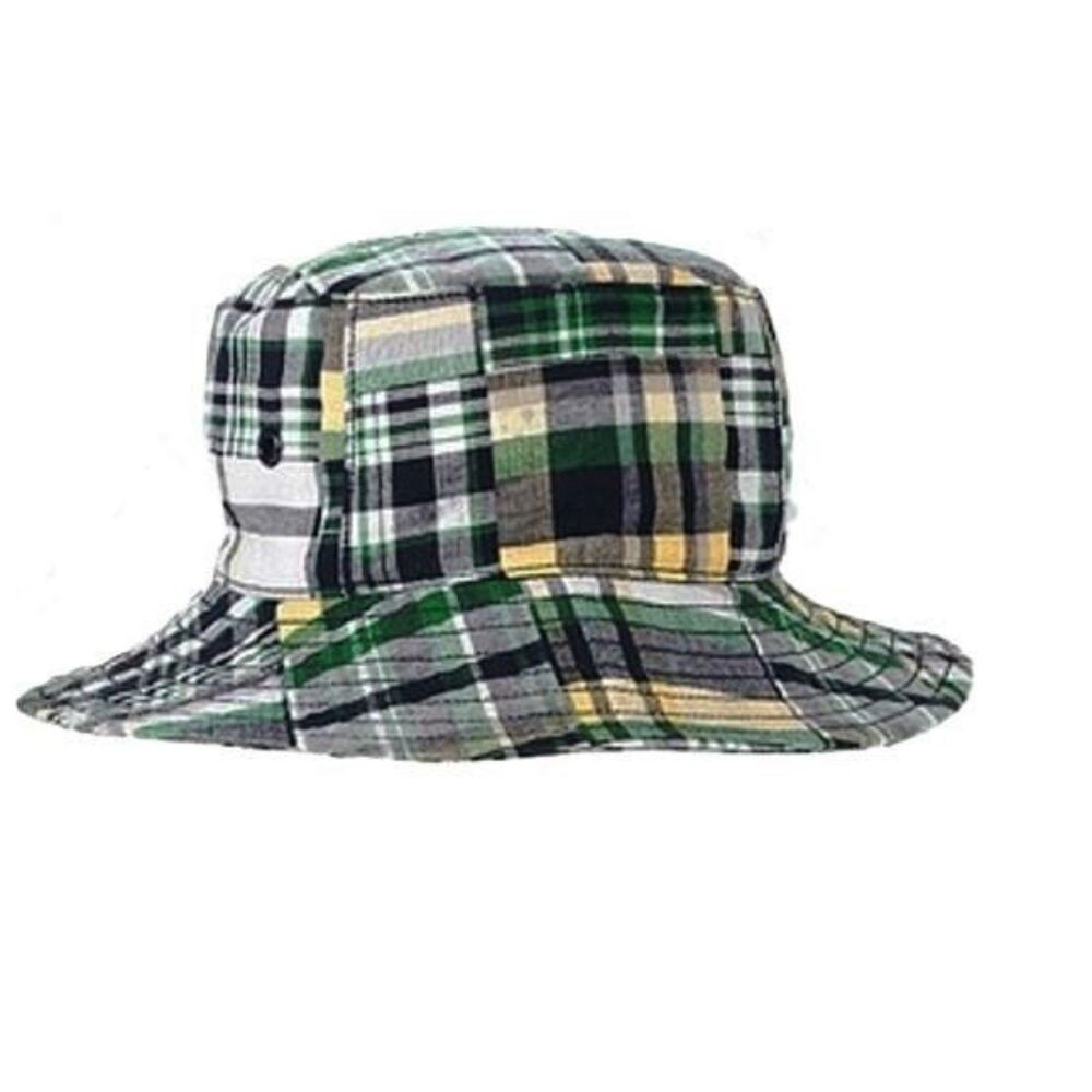 Gymboree boy Lacrosse Plaid Alligator green yellow plaid sun bucket hat cap 6-12